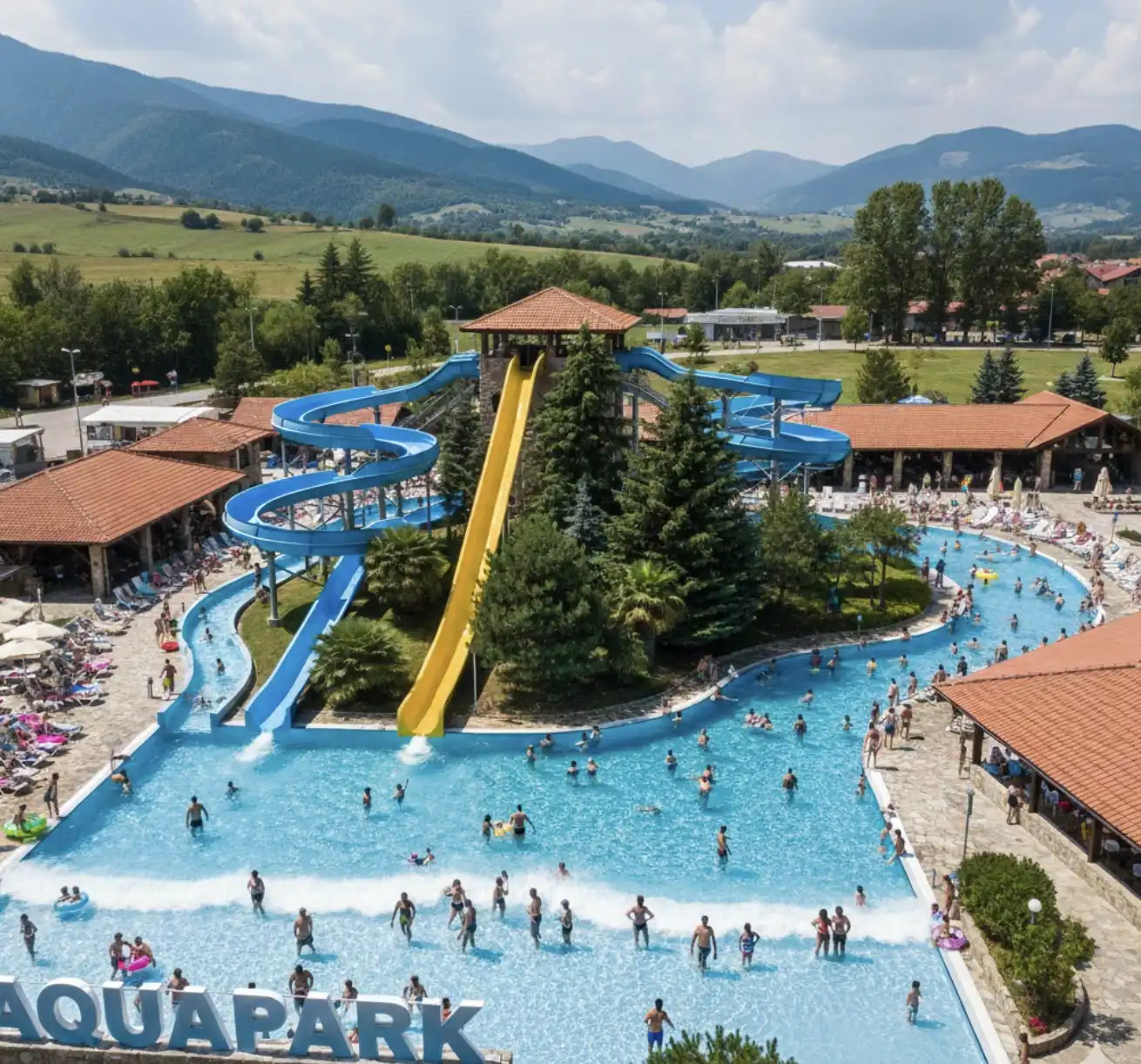 Akva park, foto je informativnog karaktera i ne prikazuje budući akva park u Knjaževcu, fotografija izrađena pomoću AI-a